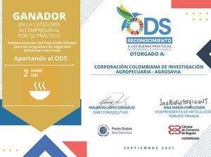 Certificado Agrosavia reconocimiento ODS 2
