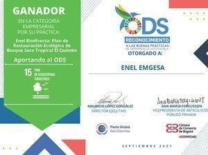 Certificado Enel Emgesa reconocimiento ODS 15