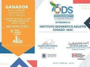 Certificado Instituto Geográfico Agustín Codazzi IGAC reconocimiento ODS 11