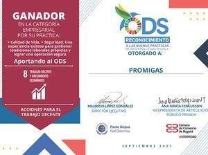Certificado PROMIGAS reconocimiento ODS 8
