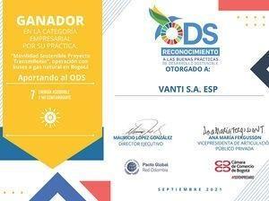 Certificado VANTI reconocimiento ODS 7