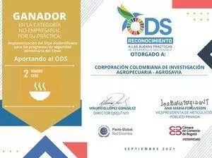 Certificado Agrosavia reconocimiento ODS 2