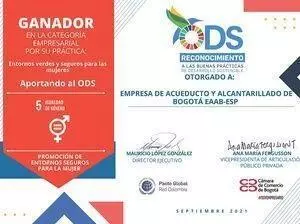 Certificado EAAB ESP reconocimiento ODS 5